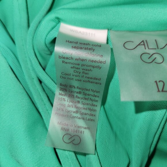 CALIA Size 12 Shirred Cutout One Piece Swimsuit Green Glow 50+ UV Lycra 3533 - Picture 6 of 8